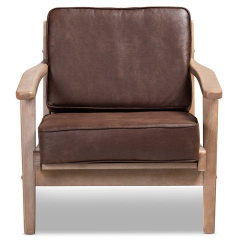 Urban Designs Seline Faux Leather Upholstered Wooden Armchair - Dark Brown