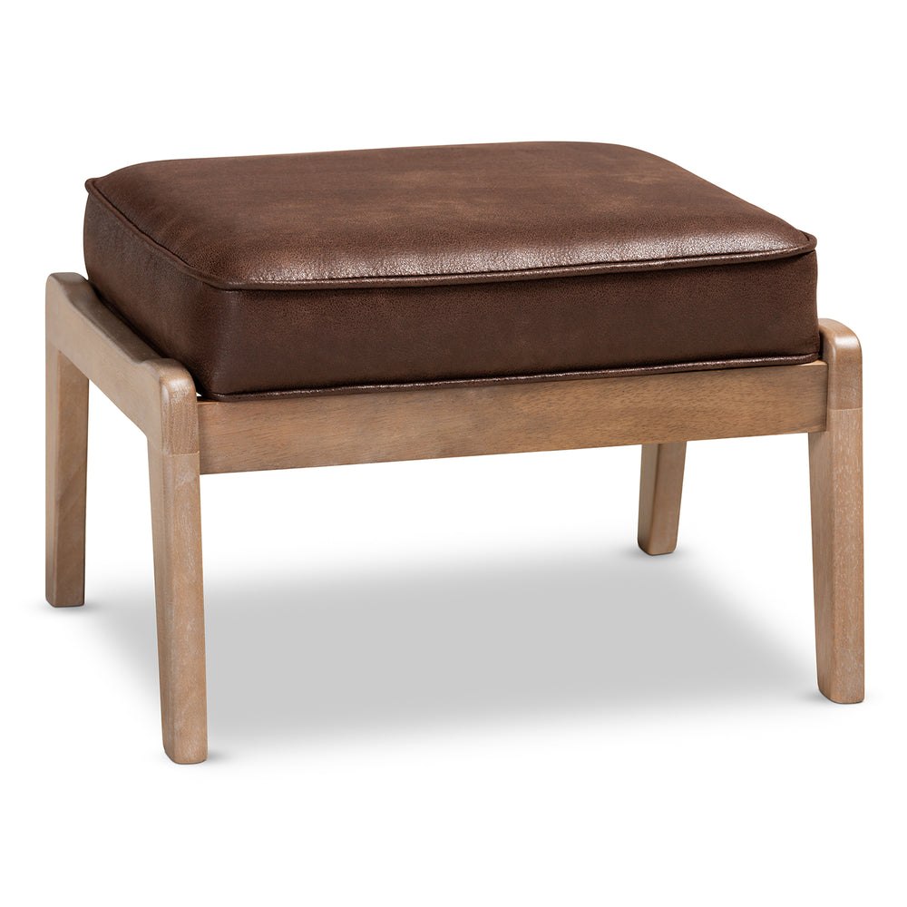 Urban Designs Seline Faux Leather Upholstered Wooden Ottoman - Dark Brown