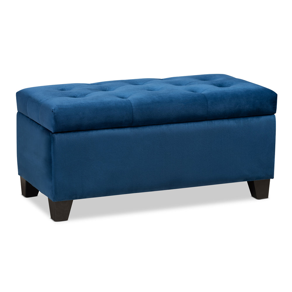 Urban Designs Maisie Upholstered Button Tufted Storage Ottoman - Blue Velvet