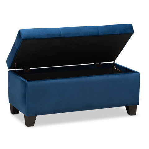 Urban Designs Maisie Upholstered Button Tufted Storage Ottoman - Blue Velvet