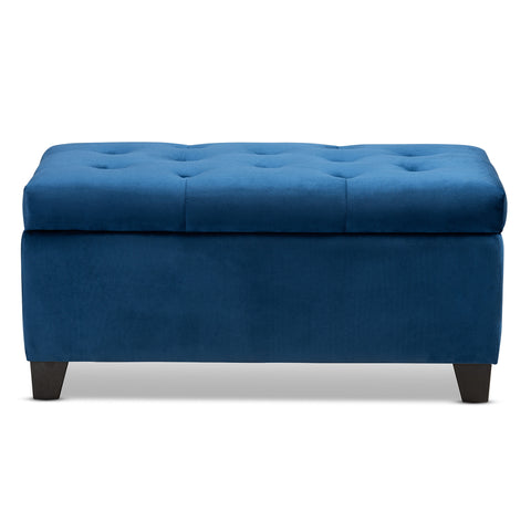 Urban Designs Maisie Upholstered Button Tufted Storage Ottoman - Blue Velvet