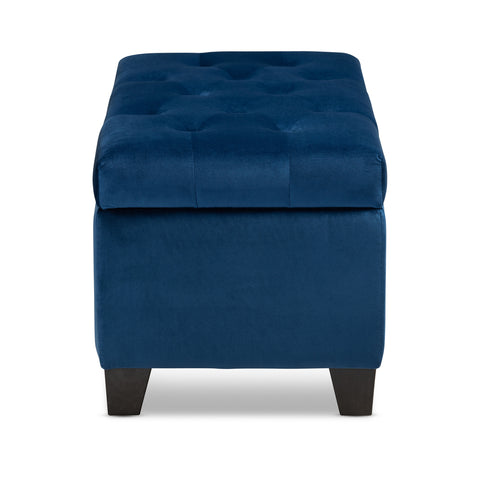 Urban Designs Maisie Upholstered Button Tufted Storage Ottoman - Blue Velvet