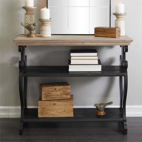 Urban Designs Lodge 38" W x 32" H Rectangular Weathered Wood Console Table with Dual Shelves