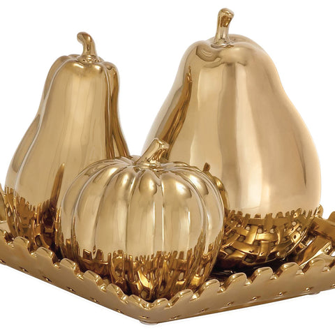 Urban Designs Gold Ceramic Lattice Fruit Bowl Centerpiece