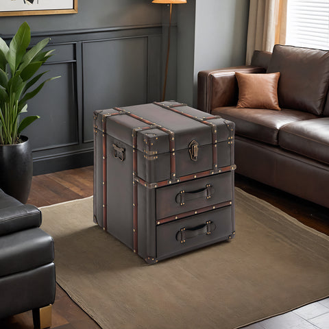 Urban Designs Wood and Faux Leather Side Trunk Chest