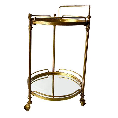 Urban Designs 2-Shelf Glass Round Serving Bar Cart - Gold