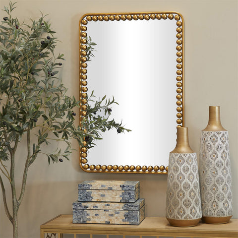 Urban Designs Beaded Beauty Gold Metal Frame Wall Mirror