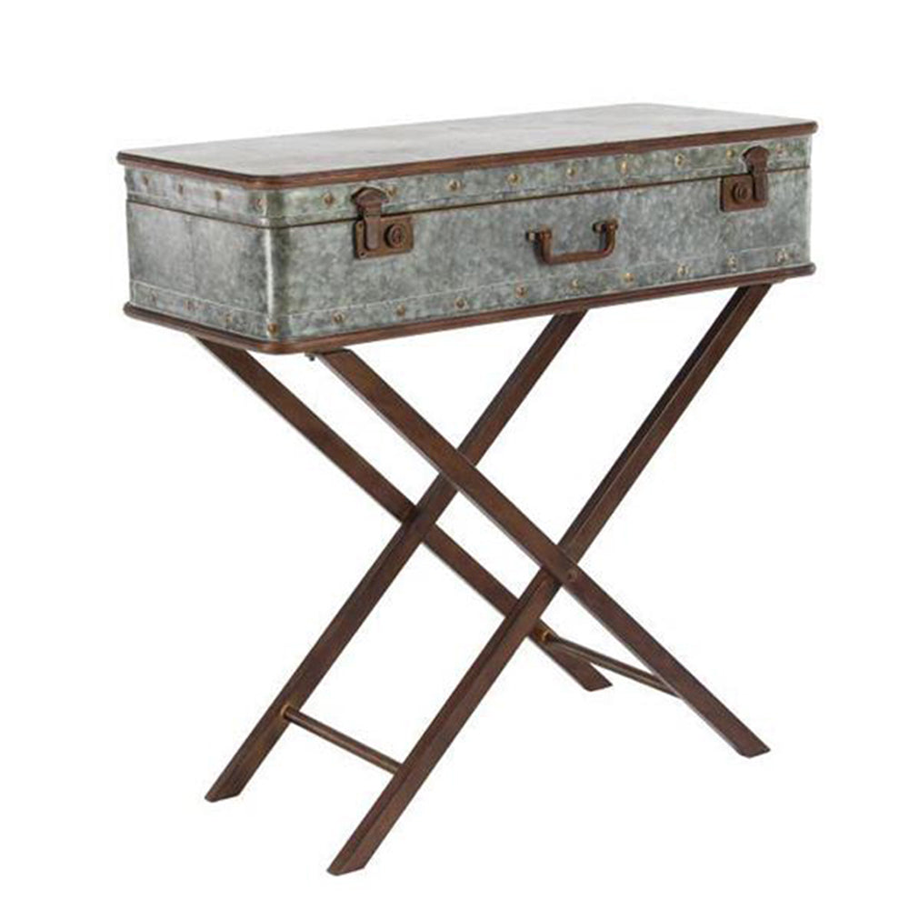 Urban Designs 32-Inch Vintage Suitcase Style Galvanized Rustic Accent Table