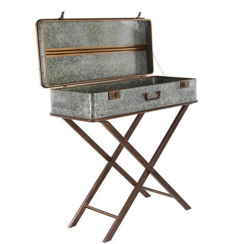 Urban Designs 32-Inch Vintage Suitcase Style Galvanized Rustic Accent Table