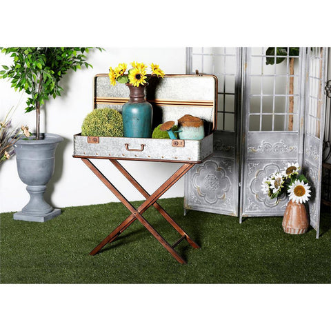 Urban Designs 32-Inch Vintage Suitcase Style Galvanized Rustic Accent Table