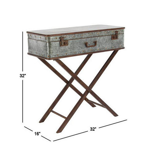 Urban Designs 32-Inch Vintage Suitcase Style Galvanized Rustic Accent Table