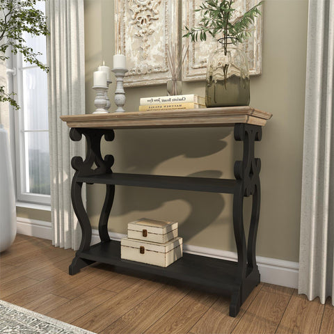 Urban Designs Lodge 38" W x 32" H Rectangular Weathered Wood Console Table with Dual Shelves