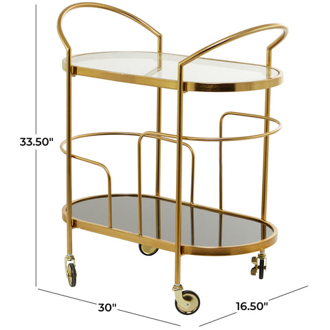 Urban Designs Splendor 4 Wheel Roll Along 30-Inch Gold Metal 2-Tier Bar Cart