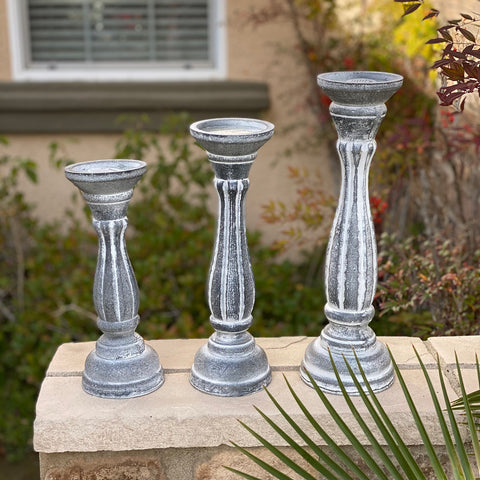 Urban Designs Vintage Wood Pillar Candle Holder - Set of 3