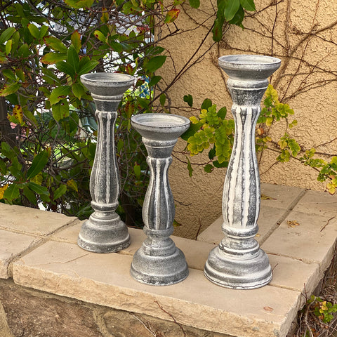 Urban Designs Vintage Wood Pillar Candle Holder - Set of 3