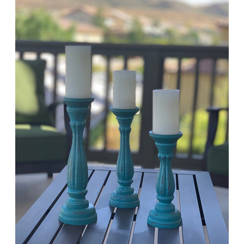 Urban Designs Vintage Wood Pillar Candle Holder - Set of 3