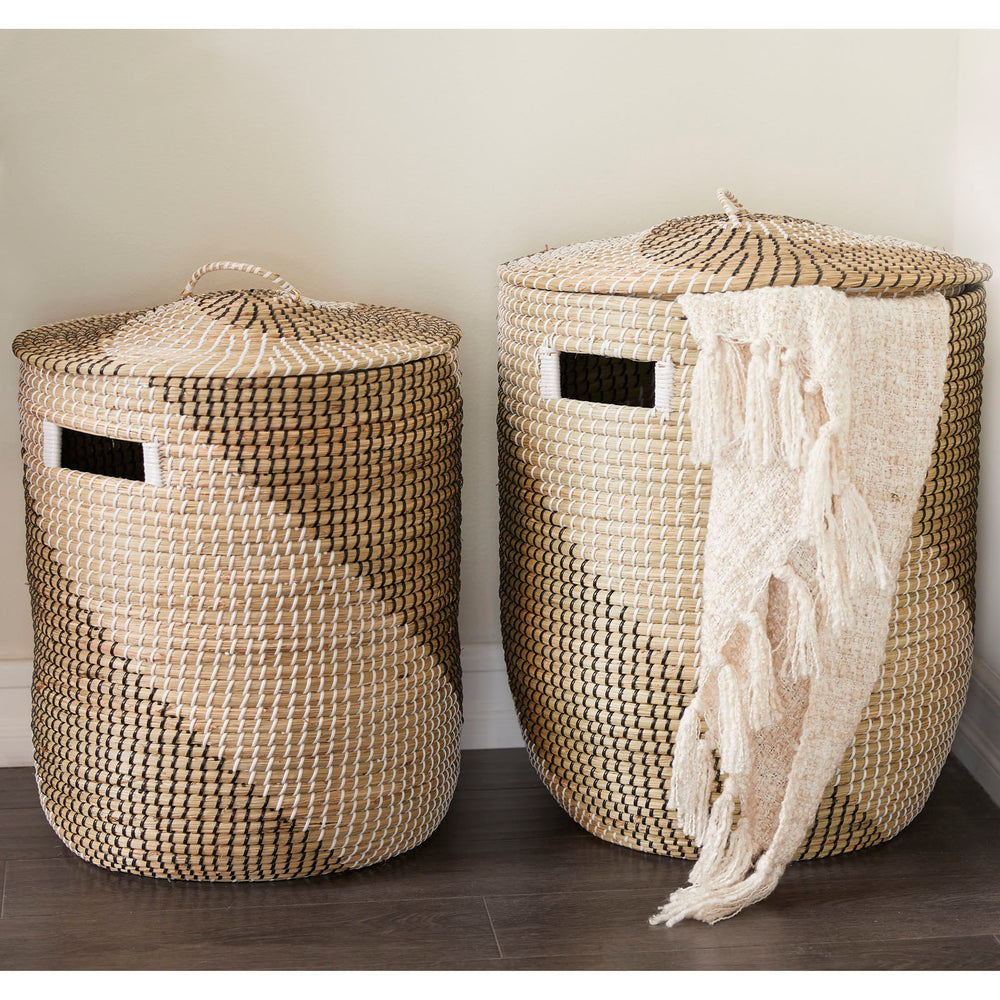 Urban Designs Handcrafted Seagrass Woven Round Storage Baskets 2-Piece Set