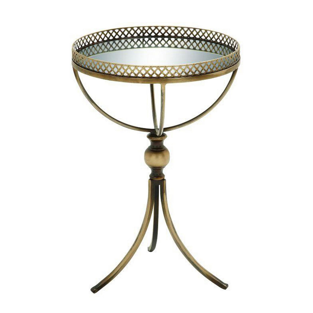 Urban Designs Samara Mirrored Glass Top Round Accent Table with Metal Base