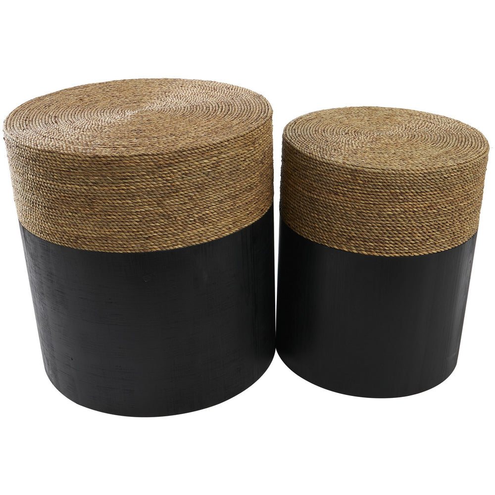 Urban Designs Nature Whispers 2-Piece Wood and Seagrass Round Side Table Set