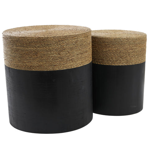 Urban Designs Nature Whispers 2-Piece Wood and Seagrass Round Side Table Set