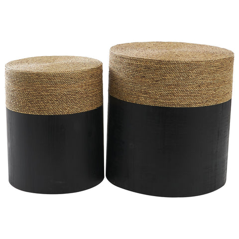 Urban Designs Nature Whispers 2-Piece Wood and Seagrass Round Side Table Set