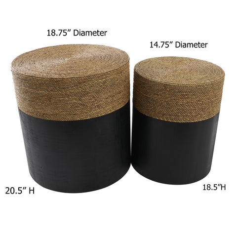 Urban Designs Nature Whispers 2-Piece Wood and Seagrass Round Side Table Set