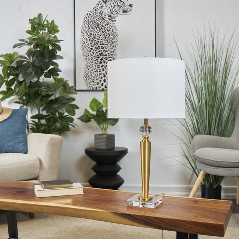 Urban Designs Vienna Brass and Glass Column Table Lamp with Full Spectrum