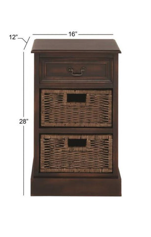 Urban Designs 3-Drawer Wooden Storage Chest Night Stand with Wicker Baskets