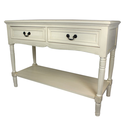 Urban Designs Avila Antiqued White Solid Wood 2-Drawer Console Table