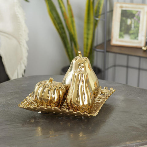 Urban Designs Gold Ceramic Lattice Fruit Bowl Centerpiece