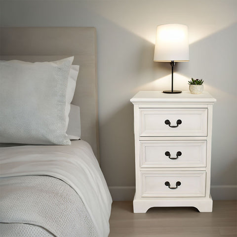 Urban Designs 3-Drawer Solid Wood Night Stand - Antiqued White