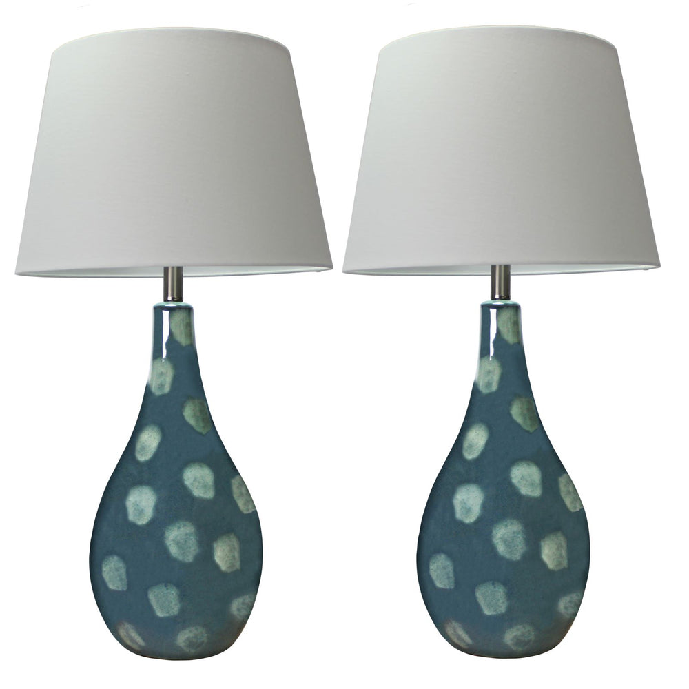 Urban Designs Malibu Ocean Waves 32" High Ceramic Table Lamp With Various Blue Hues and White Tapered Shade (Set of 2)