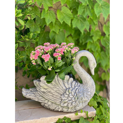 Urban Designs Swan Cast Stone Planter Garden Decor - Grey