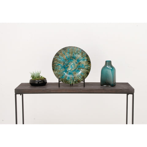 Urban Designs Shades Of Green Decorative Glass Charger Plate and Stand