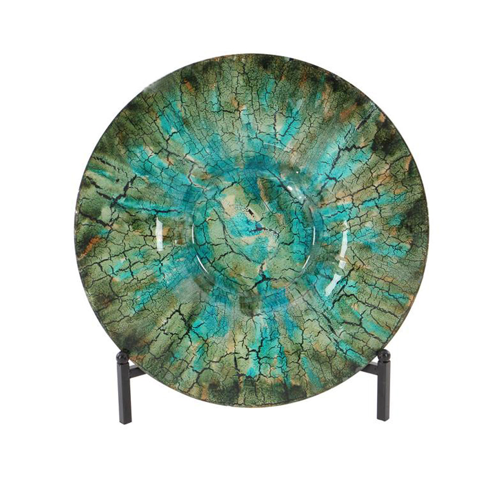 Urban Designs Shades Of Green Decorative Glass Charger Plate and Stand