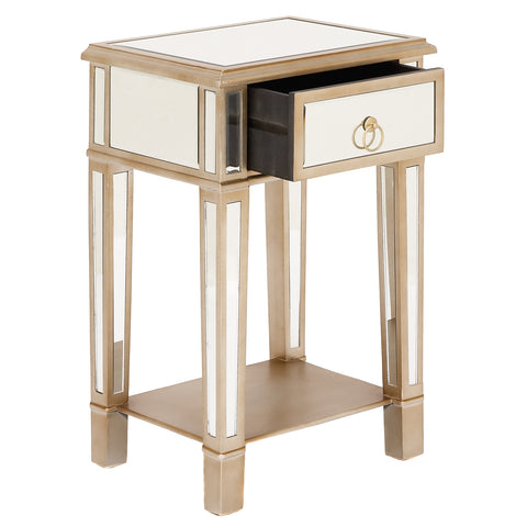 Urban Designs Christie Wooden Mirror Side Table Nightstand with Drawer