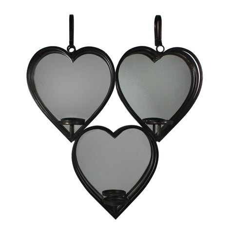 Urban Designs Three Hearts Mirrored Candle Wall Sconces Set