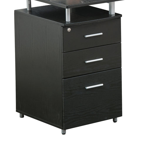 Office Express L-Shape Corner Computer Desk with File Cabinet - Espresso