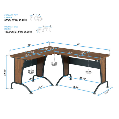 VIP Suite Ergonomic Corner L-Shaped Computer Desk Workstation - Mahogany