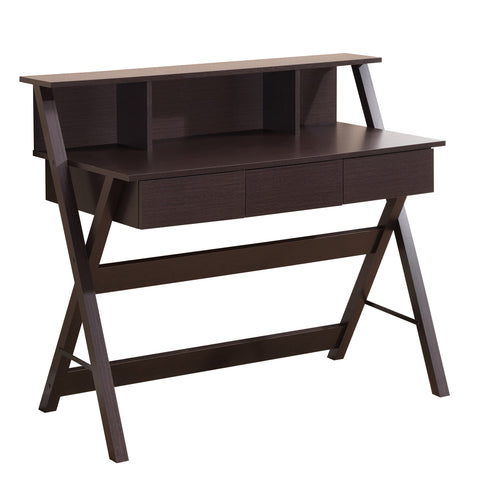 Office Express X-Leg Laptop Computer Home Office Desk with Shelf - Brown