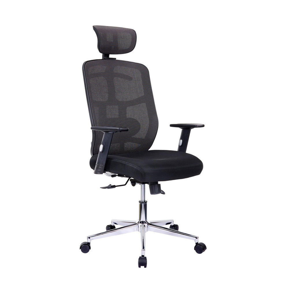 Urban Designs Chrome Base High-Back Lumbar Support Mesh Office Chair - Black