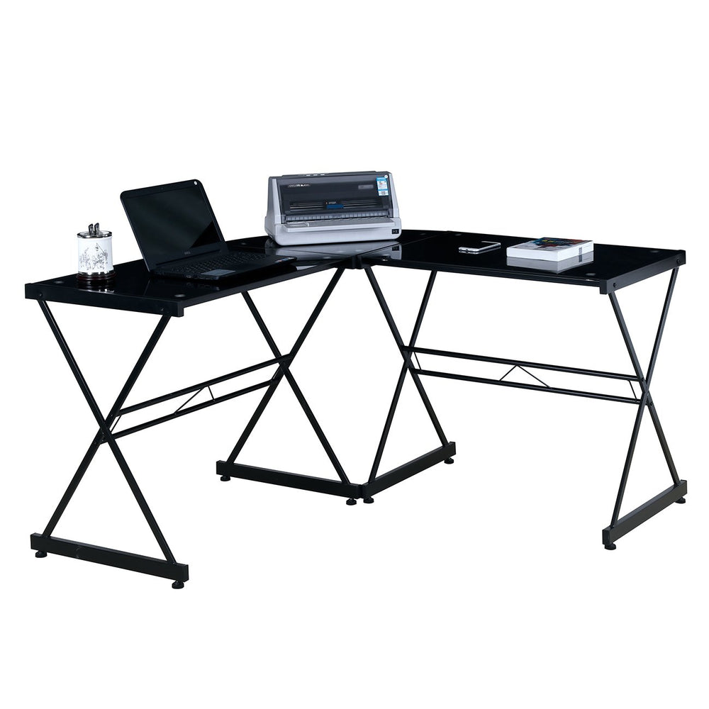 Urban Designs Black L-shaped Glass Computer Desk