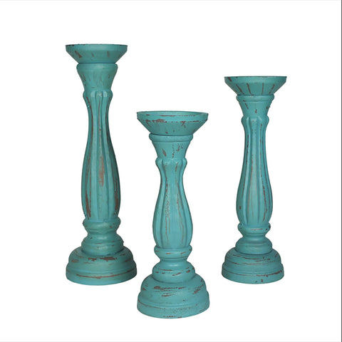 Urban Designs Vintage Wood Pillar Candle Holder - Set of 3