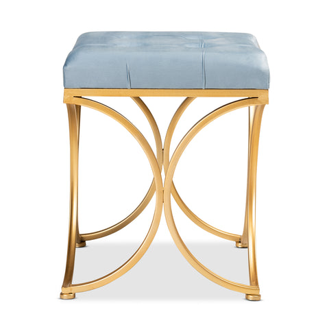 Urban Designs Miranda 1920s Upholstered Gold Finish Metal Ottoman - Blue