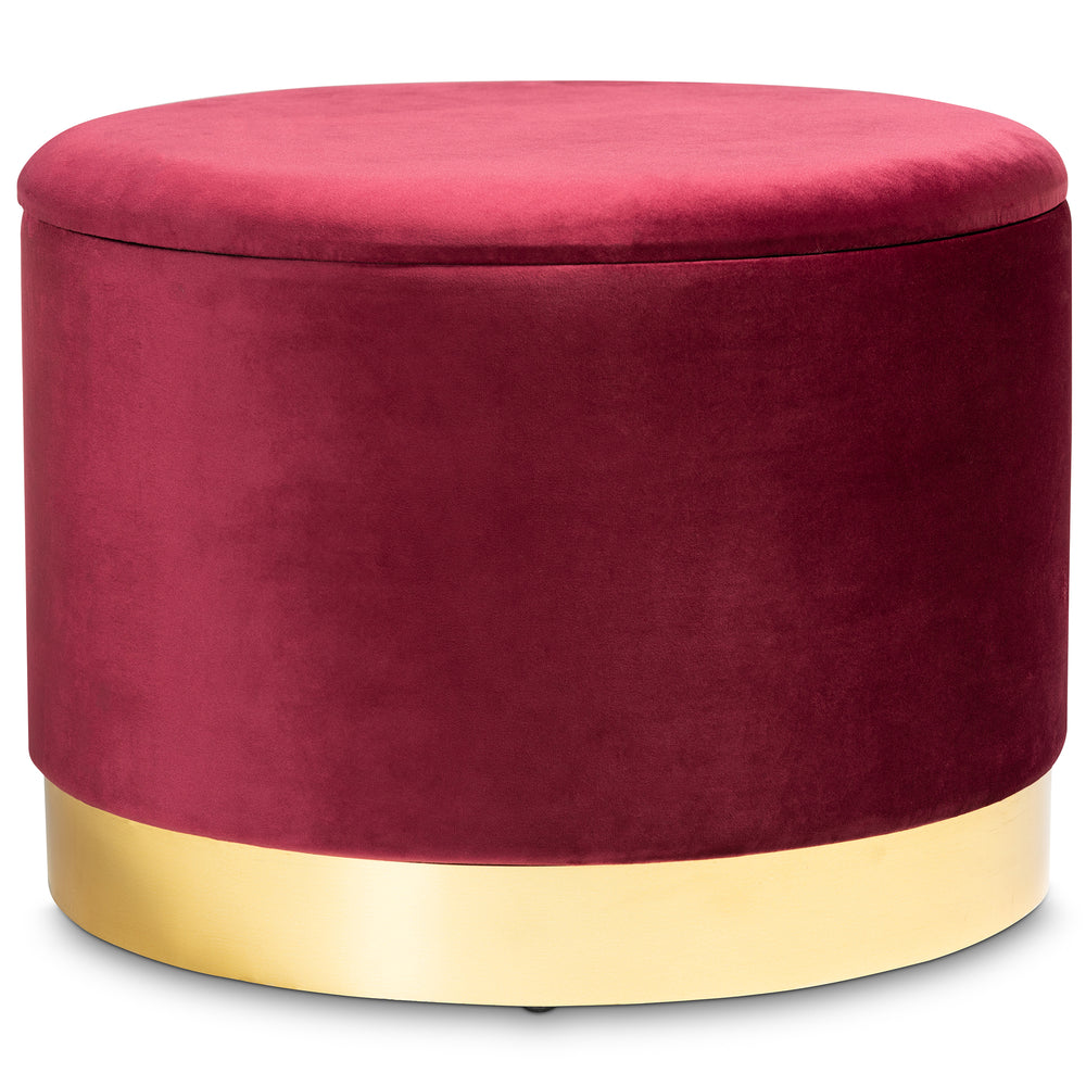 Urban Designs Martha Retro-Inspired Button-Tufted Storage Ottoman - Red Velvet