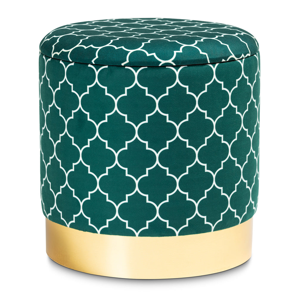 Urban Designs Sybil Velvet Fabric Upholstered Storage Ottoman - Green