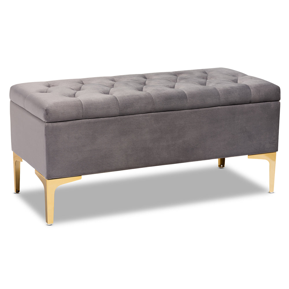 Urban Designs Velma Upholstered Button Tufted Storage Ottoman - Grey Velvet