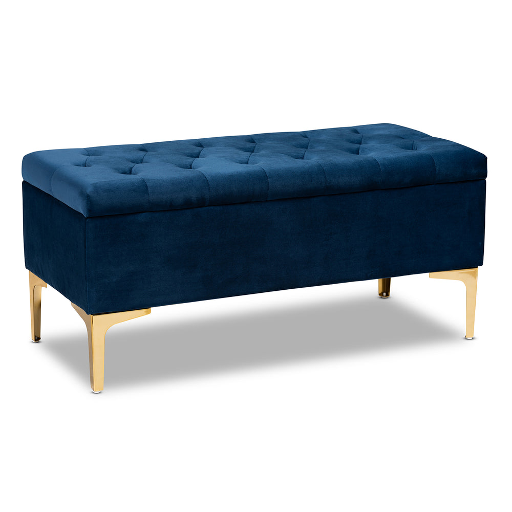 Urban Designs Velma Upholstered Button Tufted Storage Ottoman - Blue Velvet