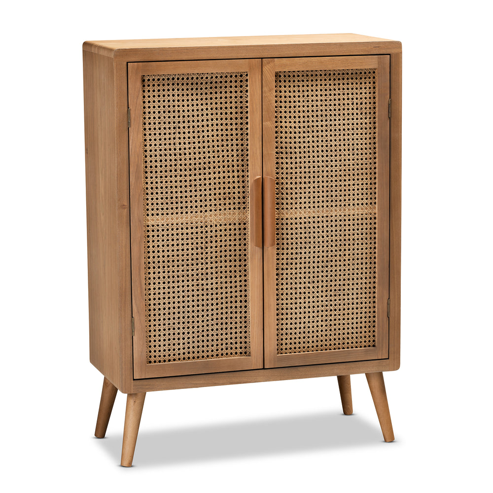 Urban Designs Alana Wood and Rattan 2-Door Accent Storage Cabinet - Light Oak