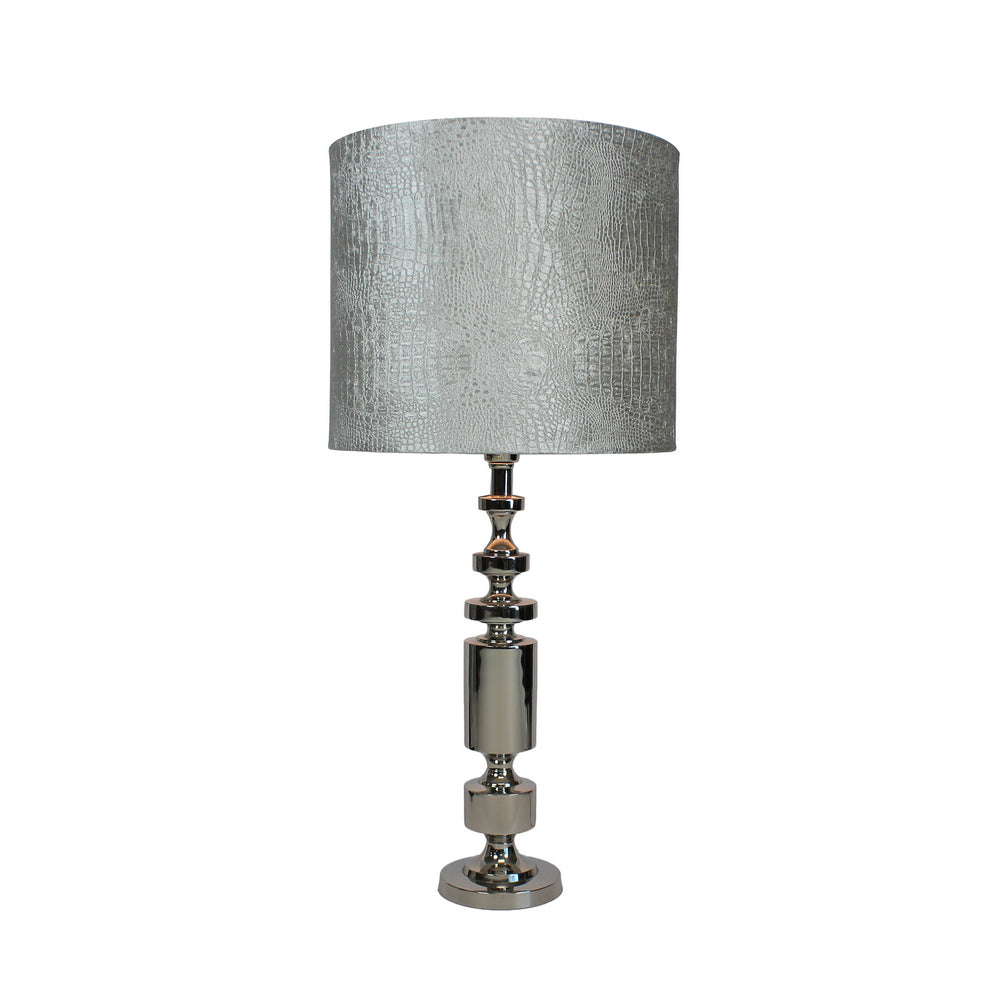 Urban Designs Merlin 31-Inch Cylindrical Tower Nickel Table Lamp